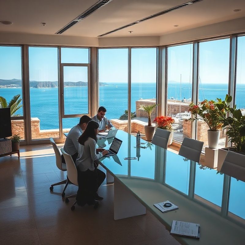 Mali profesionalni tim u modernom priobalnom uredu s pogledom na Jadran