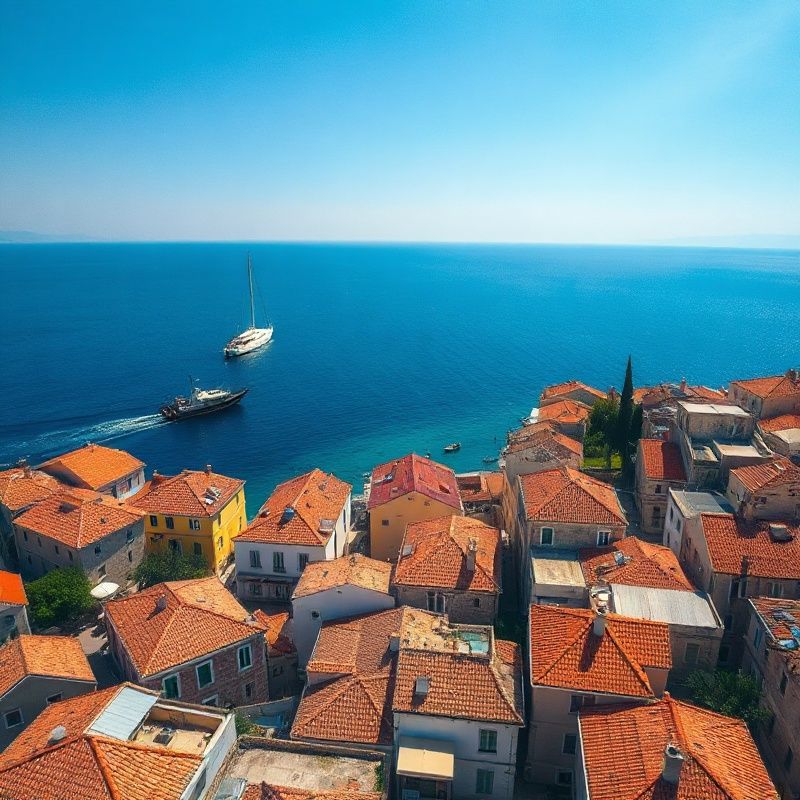 Zračni pogled na Šibenik s azurnim Jadranom i terakota krovovima